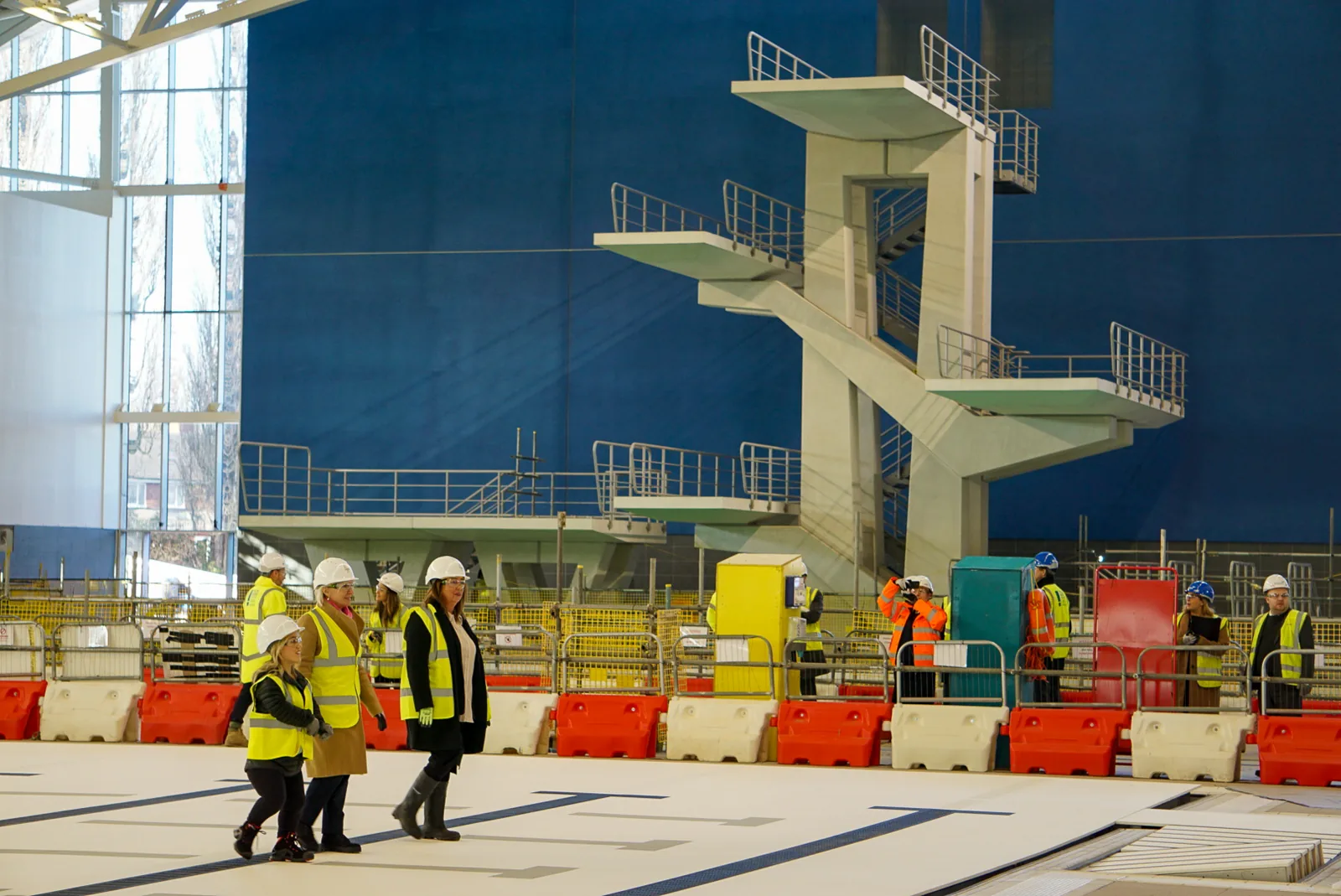 Interior of Sandwell Aquatics Centre in Birmingham showing the 10-metre competitive diving tower