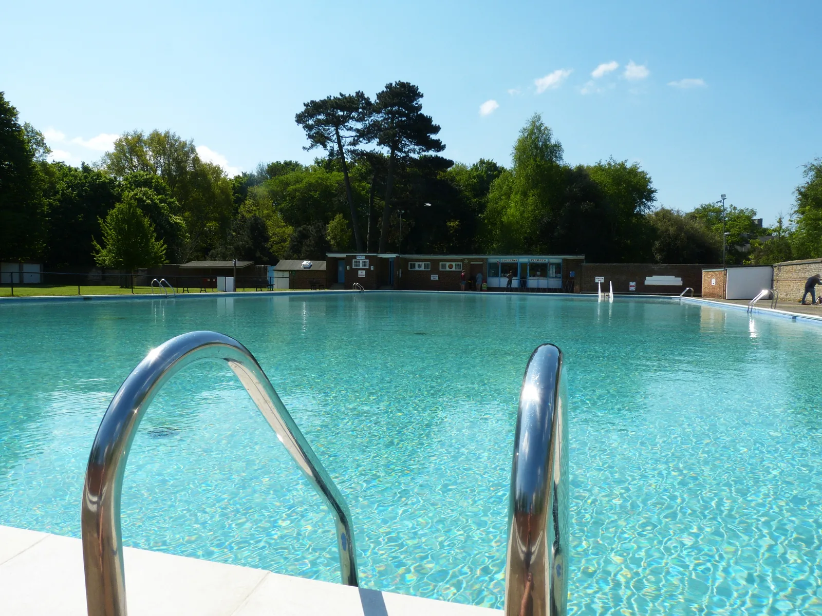Pells Pool outdoor freshwater swimming lido in Lewes East Sussex on a sunny summer day