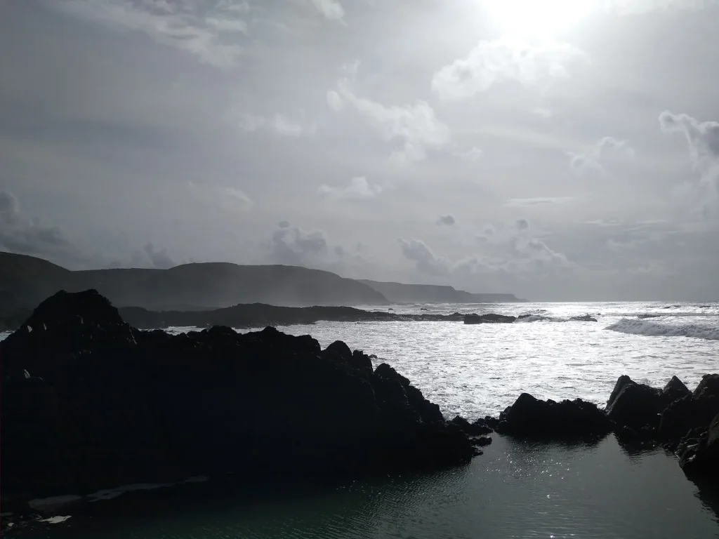 Large atmospheric rock pool at Hartland Peninsula on the North Devon coast